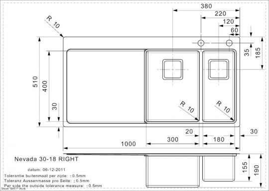 Мойка Reginox ELITE Nevada L 18x30 (left/rignt) 100х51 см правая схема 2