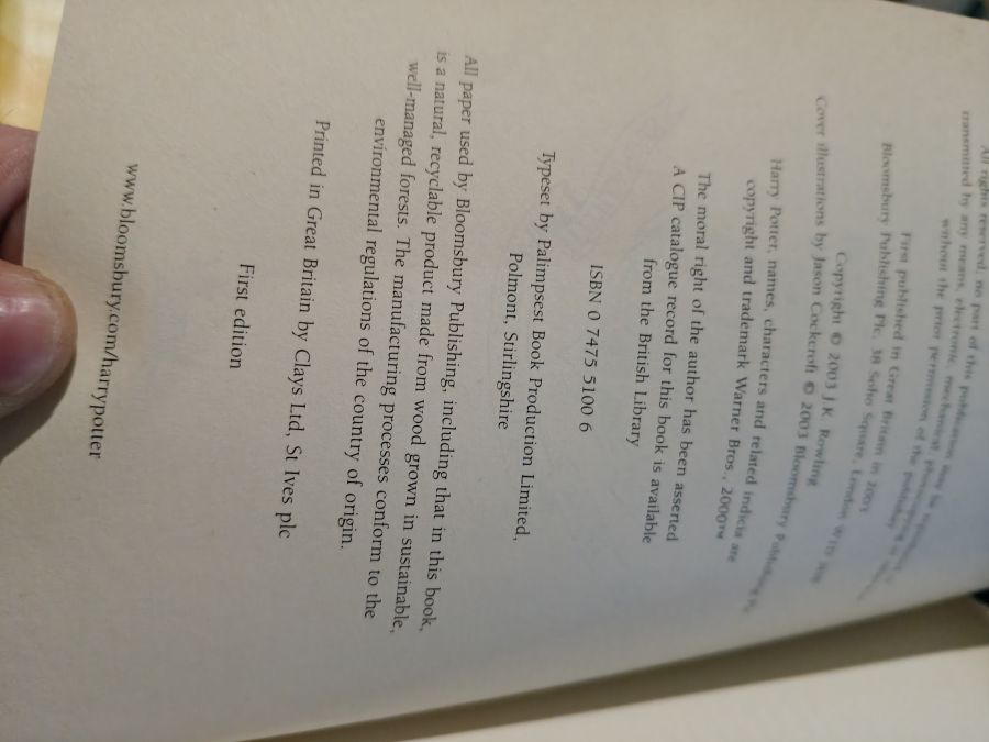 Harry Potter and the order of the Phoenix тираж 1