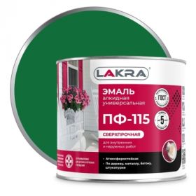 Эмаль ПФ-115 Lakra 2кг Зеленая, Атмосферостойкая, Алкидная, Сверхпрочная / Лакра.