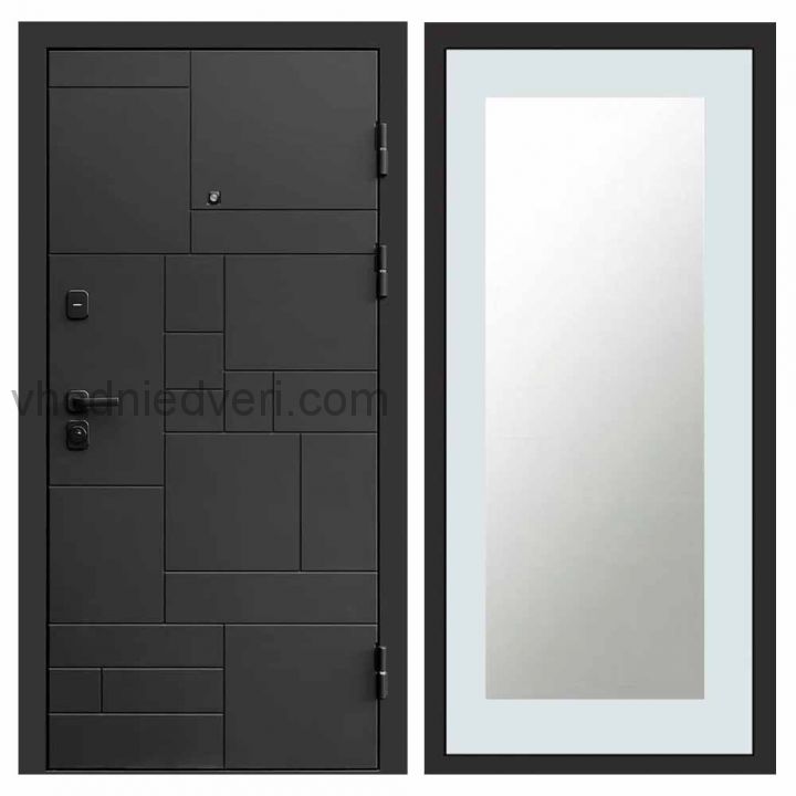 Входная дверь Termo-door Квадро Black - Зеркало триумф Белый софт