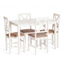 Обеденный комплект Хадсон (стол + 4 стула)/ Hudson Dining Set, дерево гевея/мдф, ivory white (слоновая кость)/ткань корич.-золотой