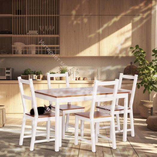 Обеденный комплект Соната (стол + 4 стула) / Sonata dining set, массив сосны, антик/белый