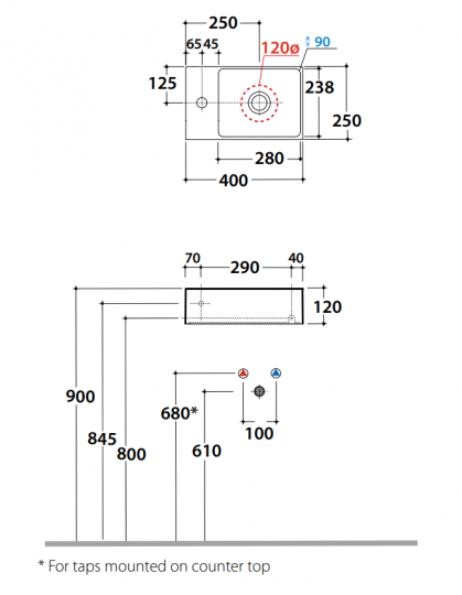 Раковина Globo Le Lastre RH B6R41 40 x 25 схема 2 Раковина Globo Le Lastre RH B6R41 40 x 25 схема 2