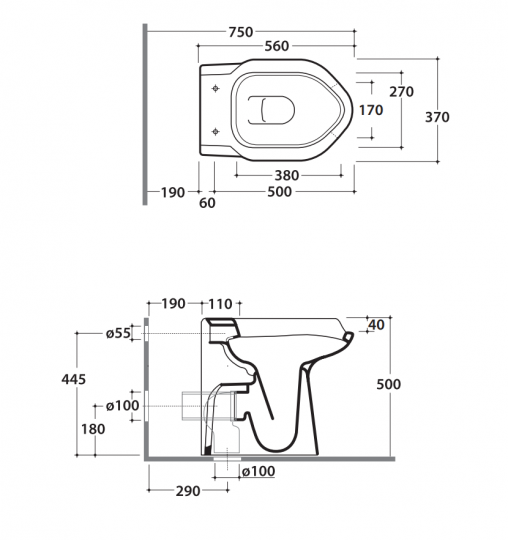 Напольный унитаз Globo Argento DS026 75x37 см схема 2