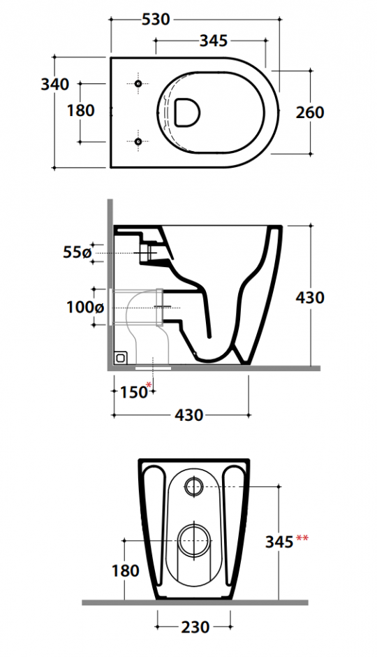 Напольный унитаз Globo Mode ME001 53x34 см ФОТО
