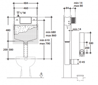Застенный смывной бачок Globo Artcompl CAINTE для установки с напольным унитазом схема 2 Застенный смывной бачок Globo Artcompl CAINTE для установки с напольным унитазом схема 2