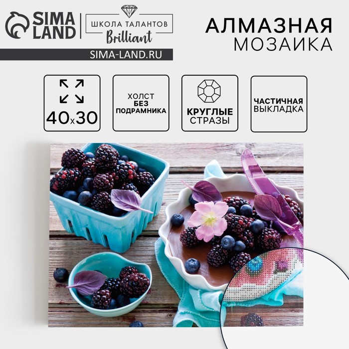 Алмазная мозаика круглыми стразами с частичным заполнением «Ягоды», 30 х 40 см. Набор для творчества