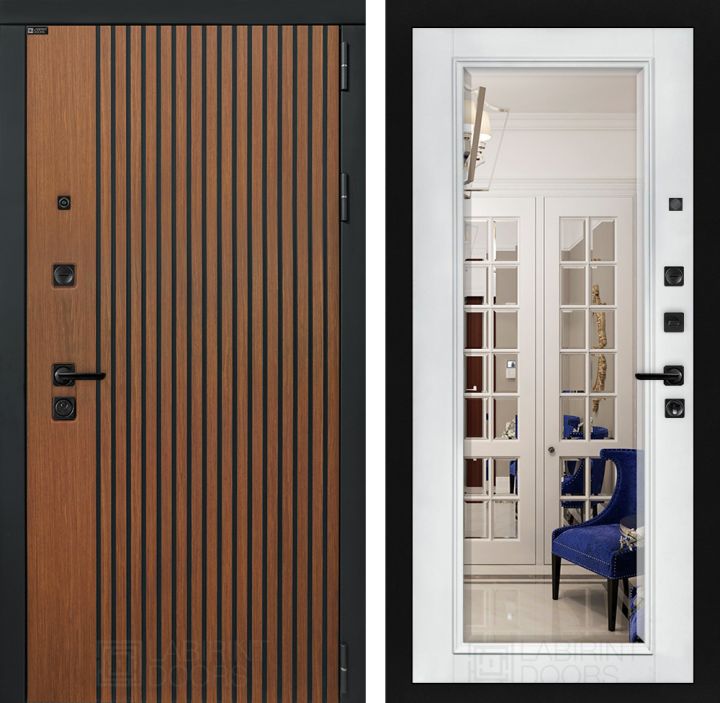 Входная дверь Лабиринт STORM - Зеркало фацет Белый софт