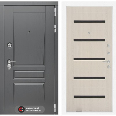 Входная дверь Лабиринт PLATINUM - 01 Беленый дуб стекло черное