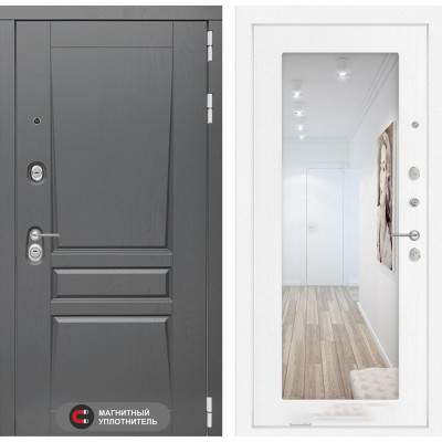 Входная дверь Лабиринт PLATINUM - Зеркало 18 Белое дерево