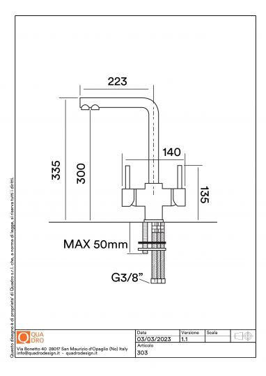 Смеситель для кухонной мойки Quadro design Idealaqua Inox 303 + DC055.2 с выдвижным душем схема 7 Смеситель для кухонной мойки Quadro design Idealaqua Inox 303 + DC055.2 с выдвижным душем схема 7