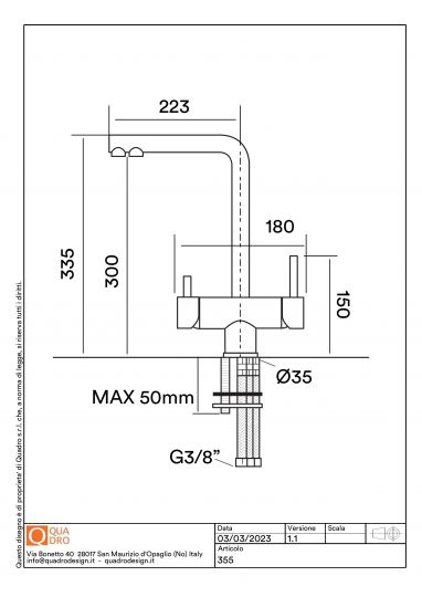 Смеситель для кухонной мойки Quadro design Idealaqua Inox 355 CR с краном для фильтра схема 2