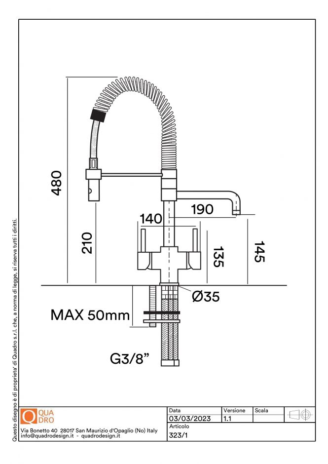 Смеситель для кухонной мойки Quadro design Idealaqua Inox 323/1 CR с выдвижным душем ФОТО