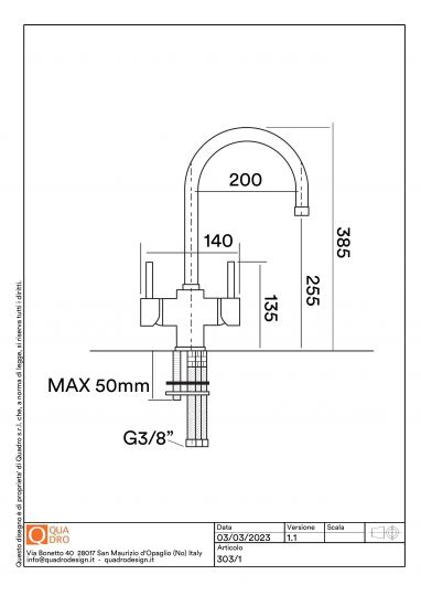 Смеситель для кухонной мойки Quadro design Idealaqua Inox 303/1 высокий излив схема 3