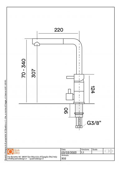 Кухонный смеситель Quadro design Idealaqua Inox 302 встраиваемый с краном для фильтра схема 2 Кухонный смеситель Quadro design Idealaqua Inox 302 встраиваемый с краном для фильтра схема 2