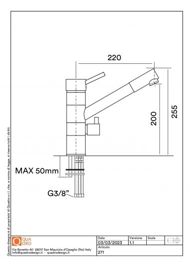 Кухонный смеситель Quadro design Idealaqua Inox 271 прямой поворотный излив схема 3