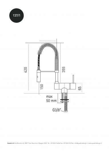 Кухонный смеситель Quadro design Kitchen Brass 137/1 CR для мойки под окном схема 2 Кухонный смеситель Quadro design Kitchen Brass 137/1 CR для мойки под окном схема 2