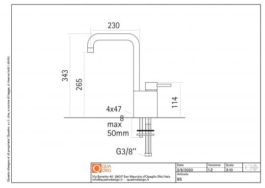 Кухонный смеситель Quadro design Kitchen Brass 95 схема 3