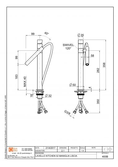 Кухонный смеситель Quadro design Kitchen Inox 400B с выдвижным изливом схема 2 Кухонный смеситель Quadro design Kitchen Inox 400B с выдвижным изливом схема 2