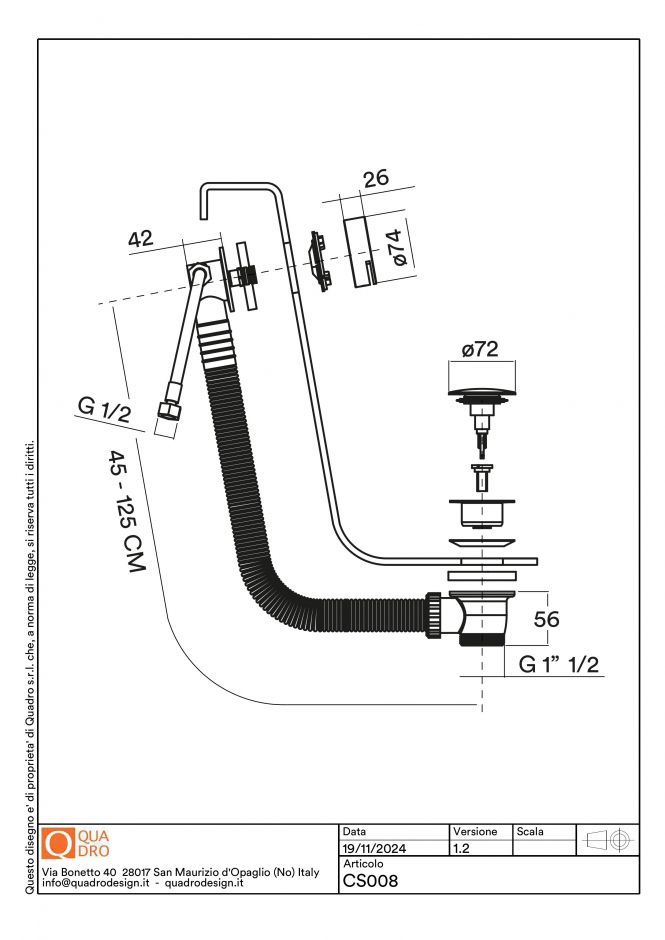 Слив-перелив для ванны Quadro design Complements CS008 AS заглушка «клик-клак» ФОТО