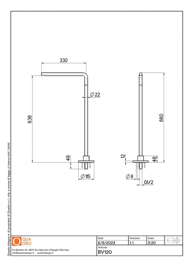 Напольный излив для ванны Quadro design Complements BV120 AS ФОТО