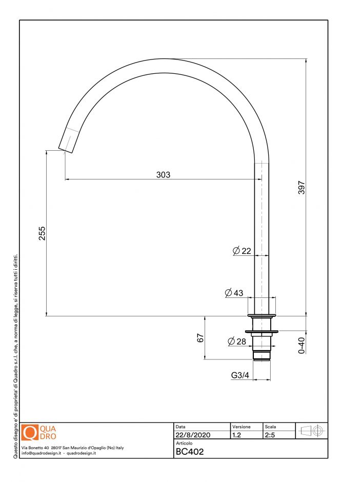 Излив встраиваемого смесителя Quadro design Complements BC402 ФОТО