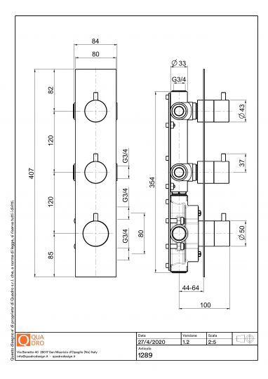 Термостатический смеситель Quadro design Source 12 89 AS на три отверстия схема 3