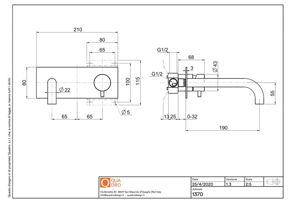Смеситель для раковины Quadro design Source 13 13R.00 AS настенный ФОТО
