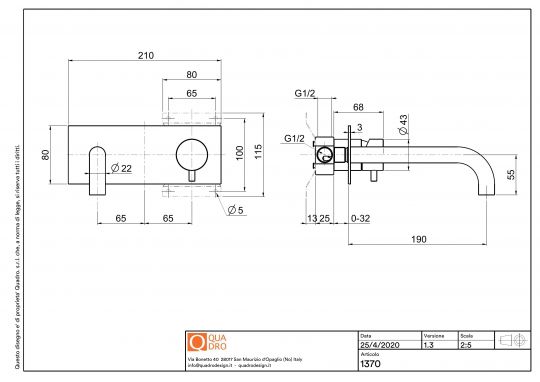 Смеситель для раковины Quadro design Source 13 13R.00 AS настенный схема 3