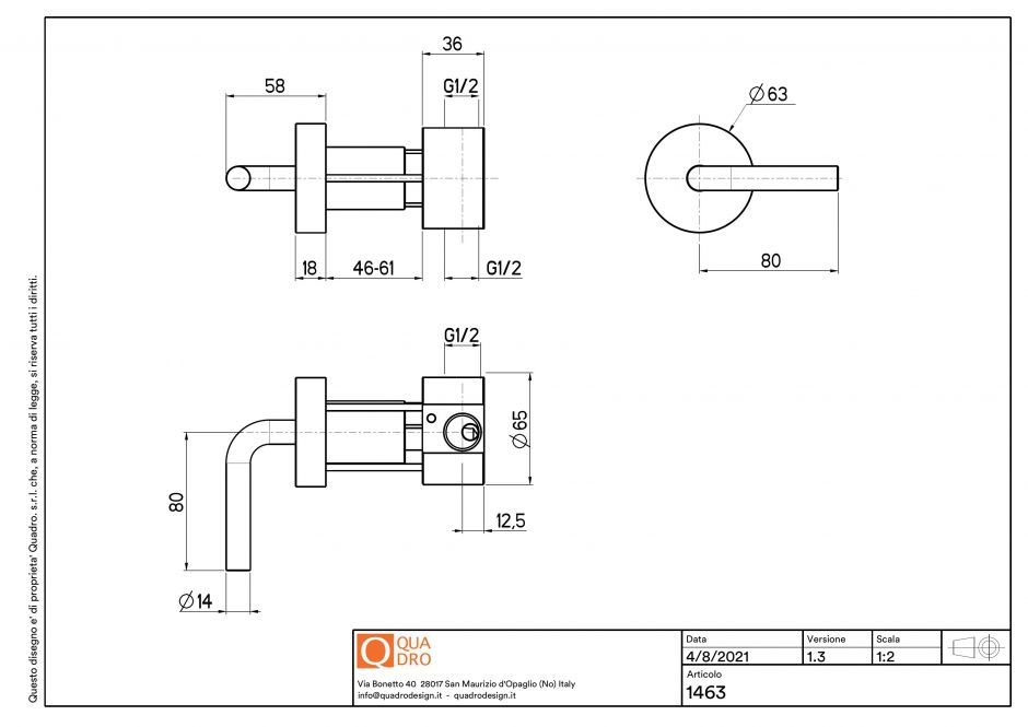 Рычаг смесителя встраиваемого в стену Quadro design Levo 14 63 AS ФОТО