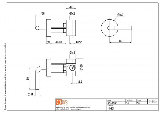 Рычаг смесителя встраиваемого в стену Quadro design Levo 14 63 AS схема 3