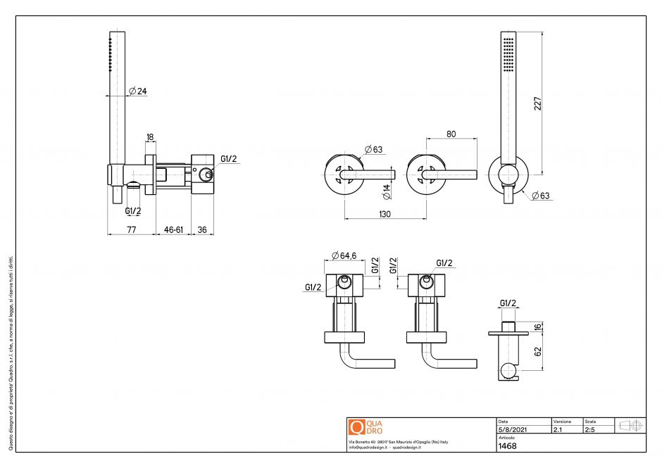 Смеситель для душа Quadro design Levo 14 68 AS на три отверстия ФОТО