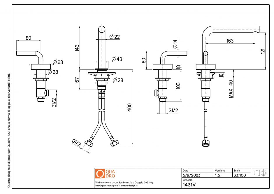 Смеситель для раковины Quadro design Levo 14 31V AS три отверстия ФОТО