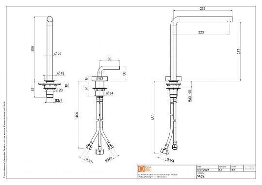 Смеситель для раковины Quadro design Levo 14 32 AS высокий схема 2