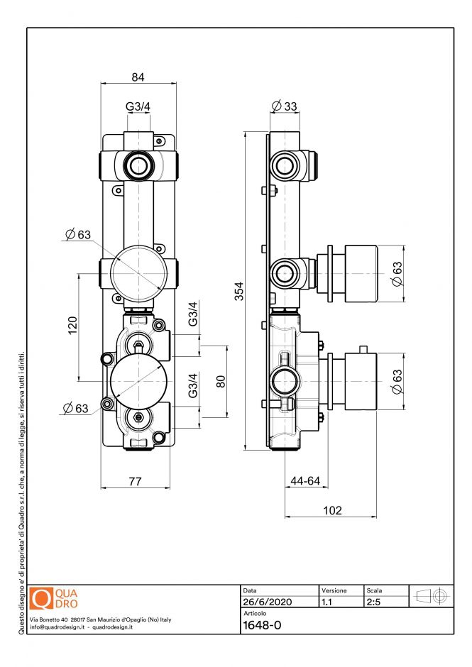 Термостатический смеситель Quadro design Stereo 16 48.0 AS с 1 запорным краном ФОТО