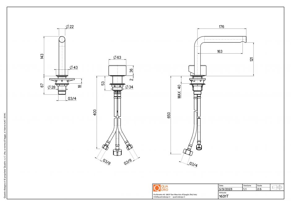 Смеситель для раковины Quadro design Stereo 16 31T встраиваемый 2 отверстия ФОТО