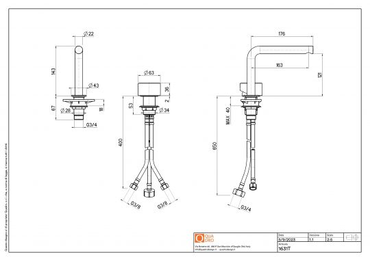 Смеситель для раковины Quadro design Stereo 16 31T встраиваемый 2 отверстия схема 4