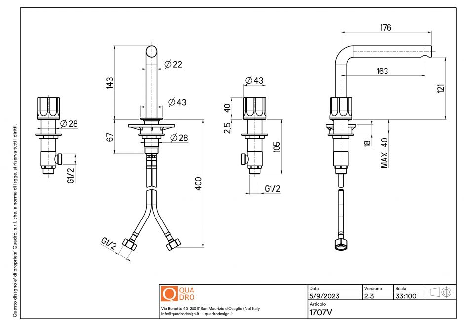 Смеситель для раковины Quadro design Modo 17 07V на три отверстия ФОТО