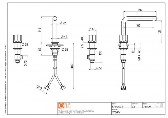 Смеситель для раковины Quadro design Modo 17 07V на три отверстия схема 2