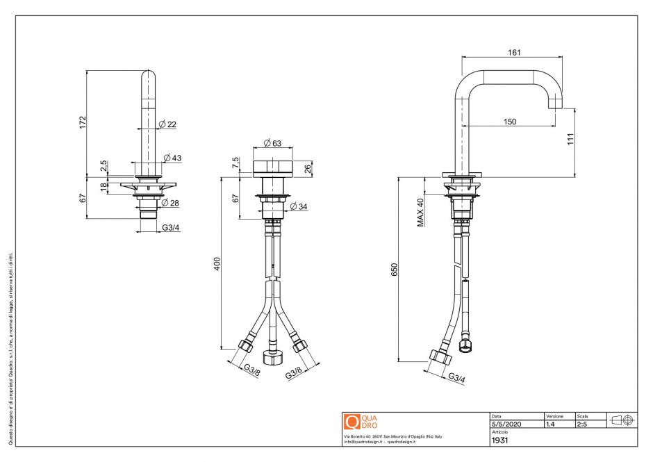 Смеситель для раковины Quadro design Valvola01 19 31 встраиваемый ФОТО
