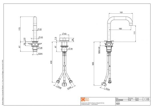 Смеситель для раковины Quadro design Valvola01 19 31 встраиваемый схема 6