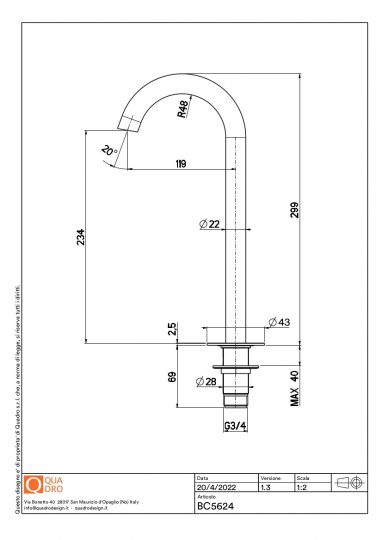Излив Quadro design FFQT BC5624 для смесителя поворотный высокий схема 2