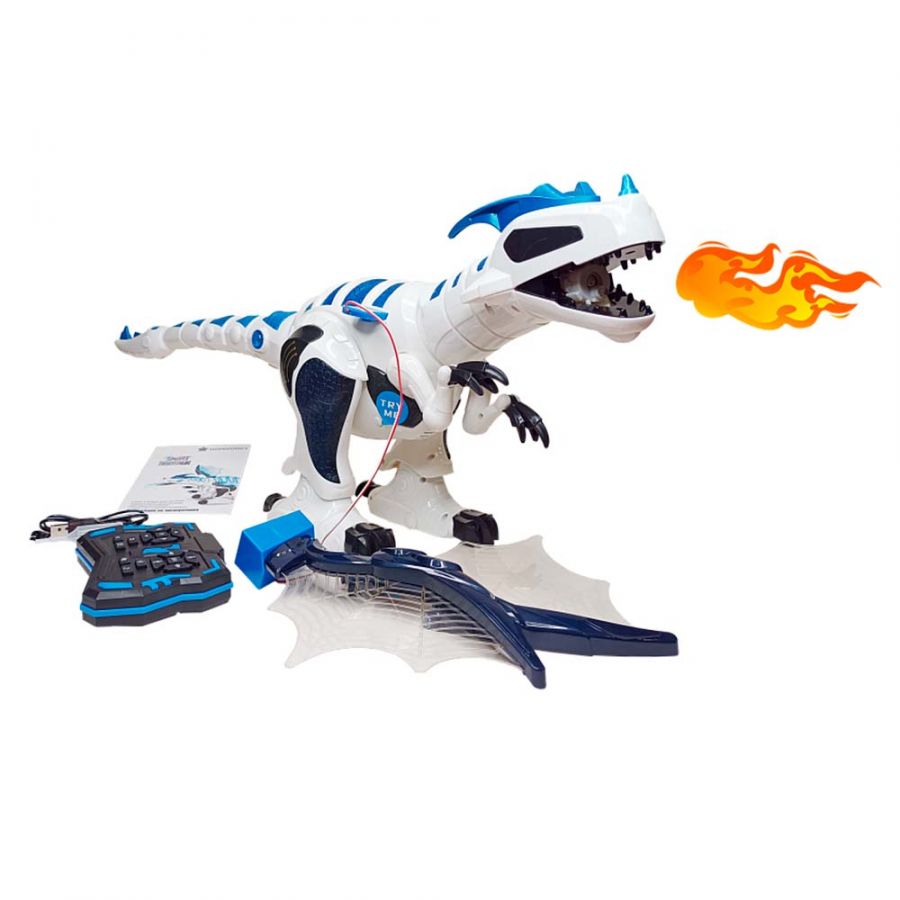 Динозавр интерактивный с паром и LED подсветкой на ИК управлении НОРДПЛАСТ, голубой