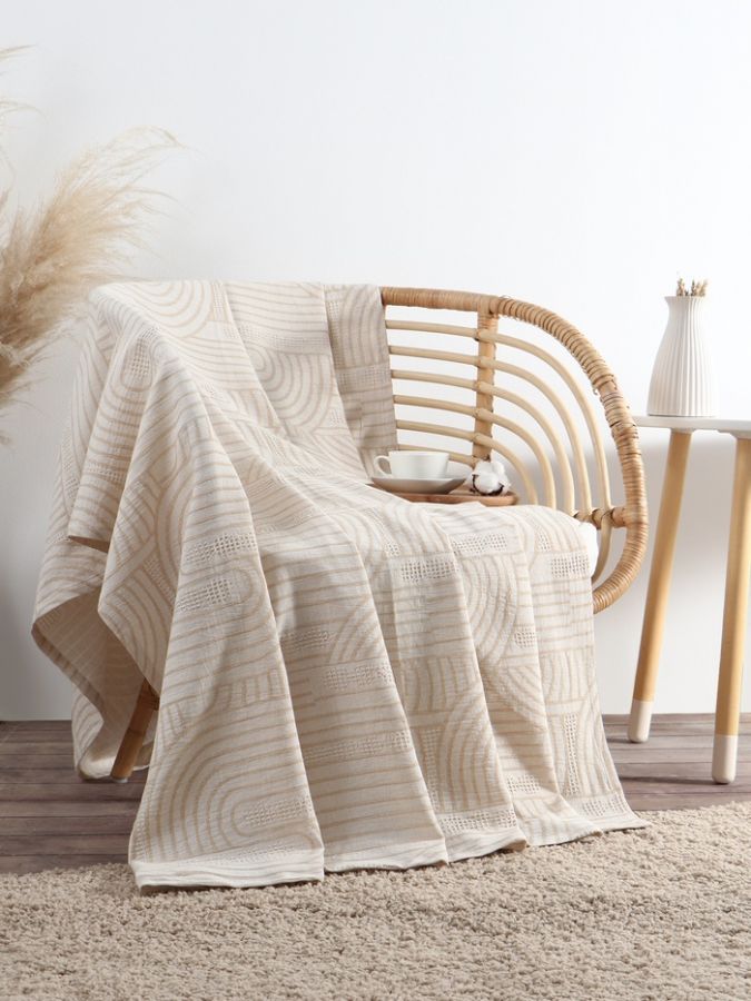 Плед «Этель» Cotton 150×240 см, бежевый, хлопок100%