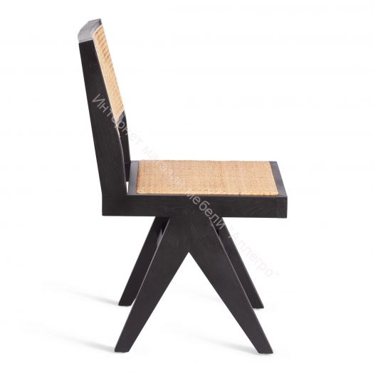 Стул LOKI дерево вяз/ротанг, 51х44х86 см, Чёрный