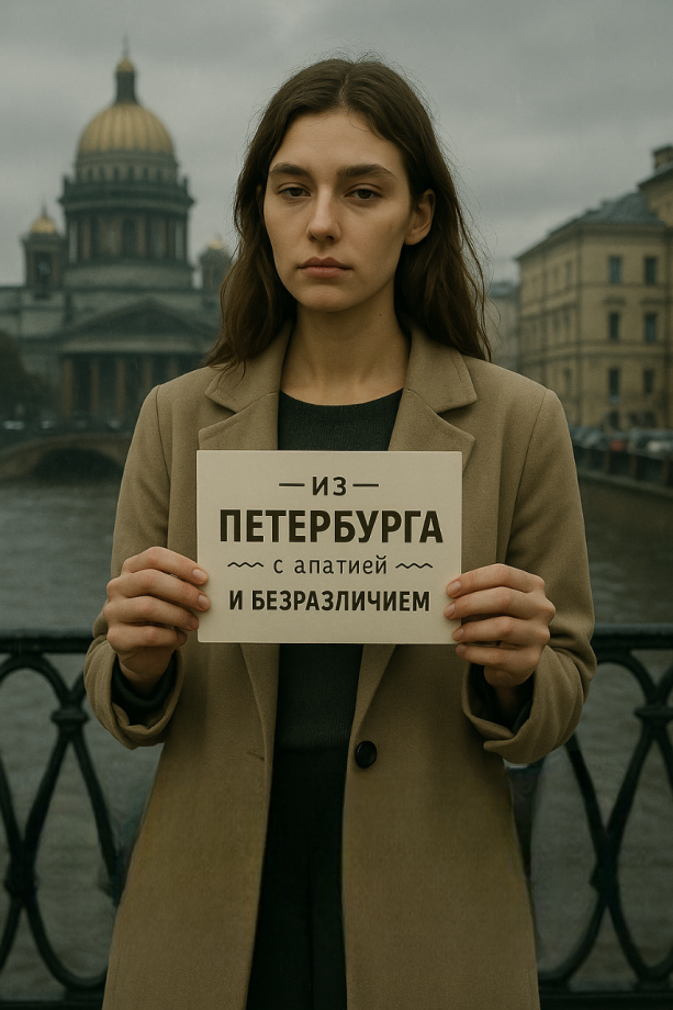 Деревянная открытка из Петербурга с апатией и безразличием