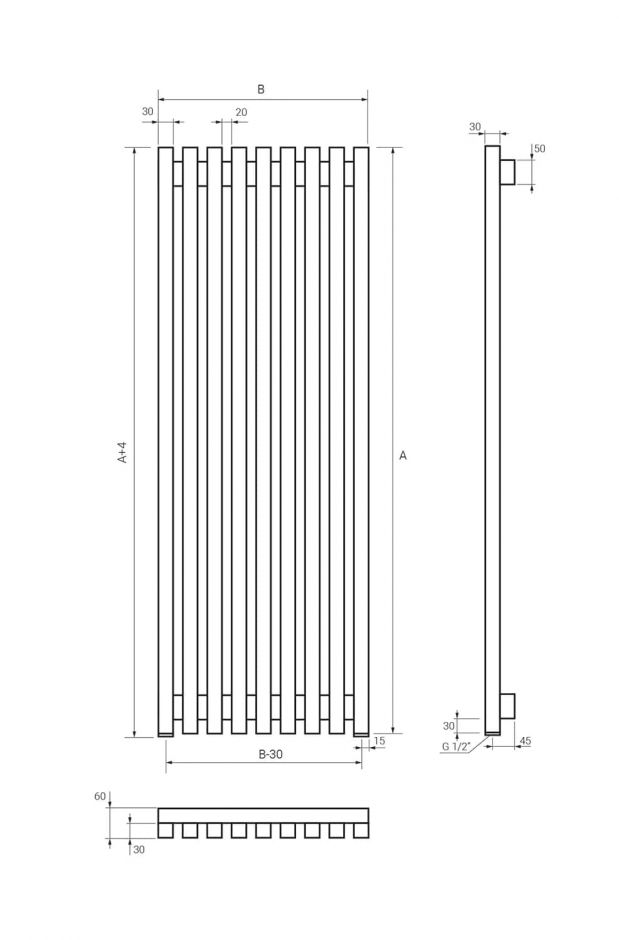 Полотенцесушитель водяной Broner MOOT V 10 1600.480 профиль 30х30 10 секций 480 мм ФОТО
