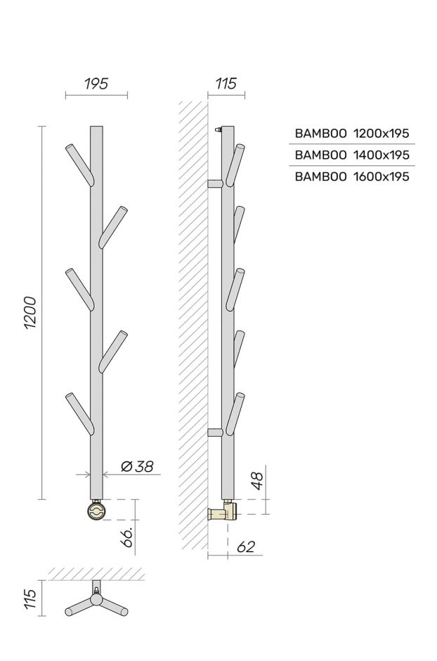 Электрический полотенцесушитель Broner Bamboo BM.EL.030.140.0000.R дизайнерский 300 мм ФОТО