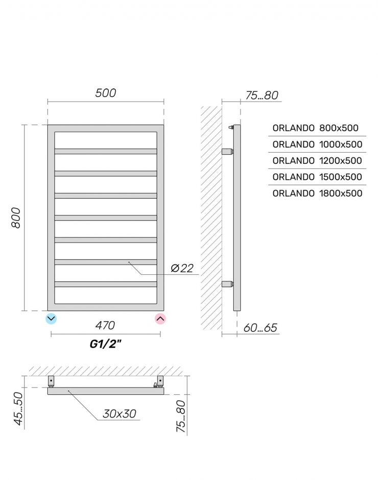 Полотенцесушитель водяной Broner Orlando ORL.050.120.0000 вертикальный 500 мм ФОТО