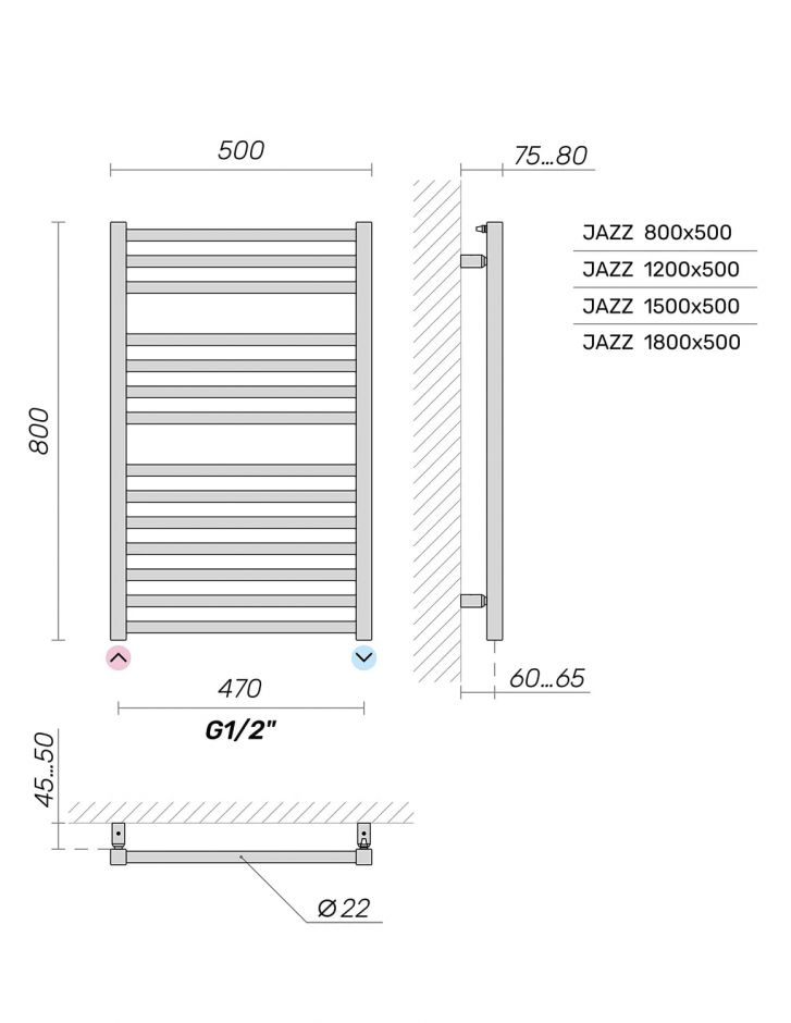 Полотенцесушитель водяной Broner Ramo RM.050.180.0000 на ГВС 500 мм ФОТО